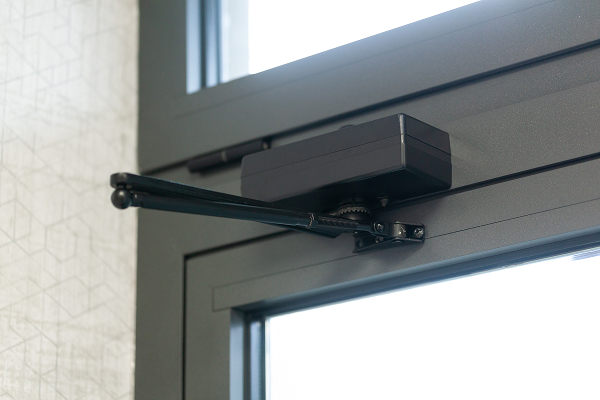 close-up of complicated door hinge