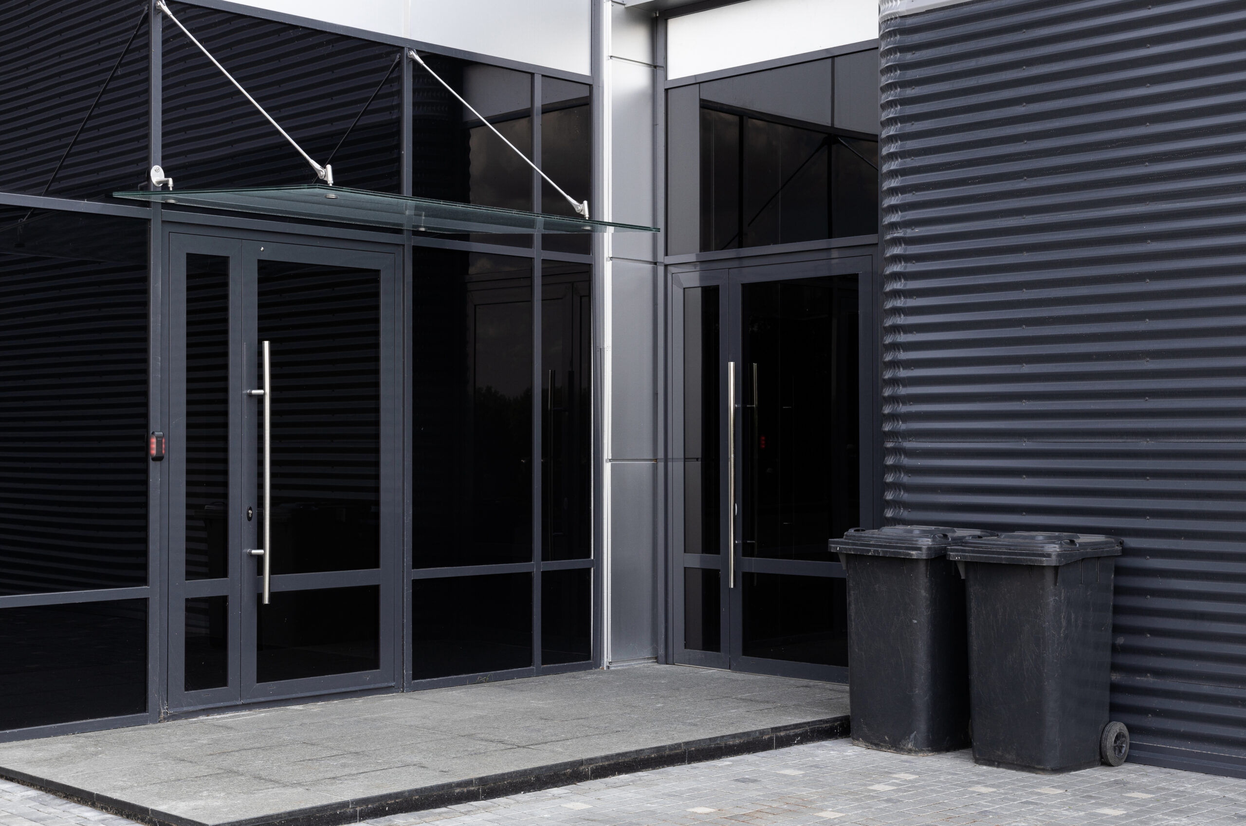 glass doors on modern building